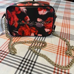 Victoria's Secret Red Floral Bag with Gold Chain New